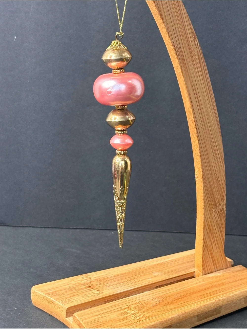 Vintage beaded drop finial (icicle) ornament Coral Pink Pearlized Beads